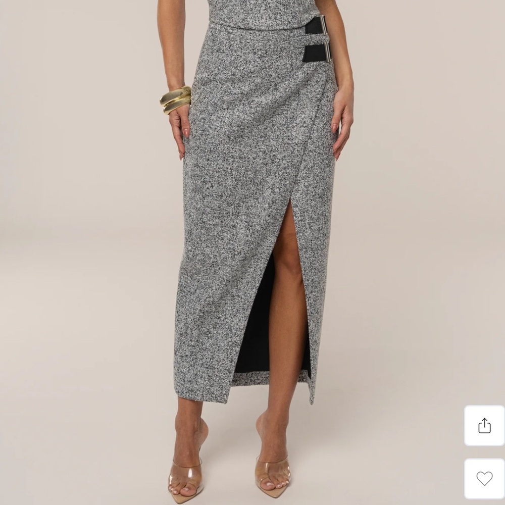 NWT Lt Grey Gisele Tweed Slit Midi Skirt Sz S